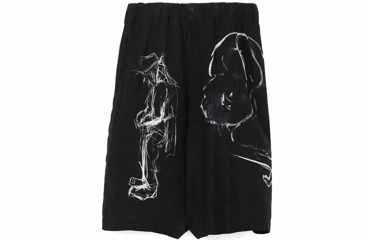 Yohji Yamamoto FW21 Black Silk Sketch Print Pants