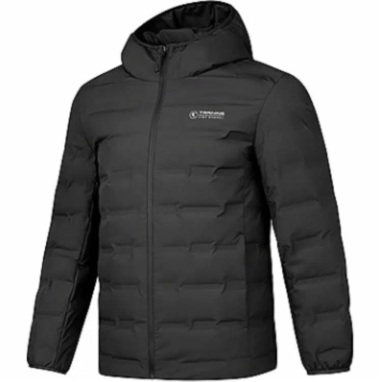 乔丹 男子训练系列 保暖拉链字母印花长袖休闲 防泼水连帽短款羽绒服 男款 黑色