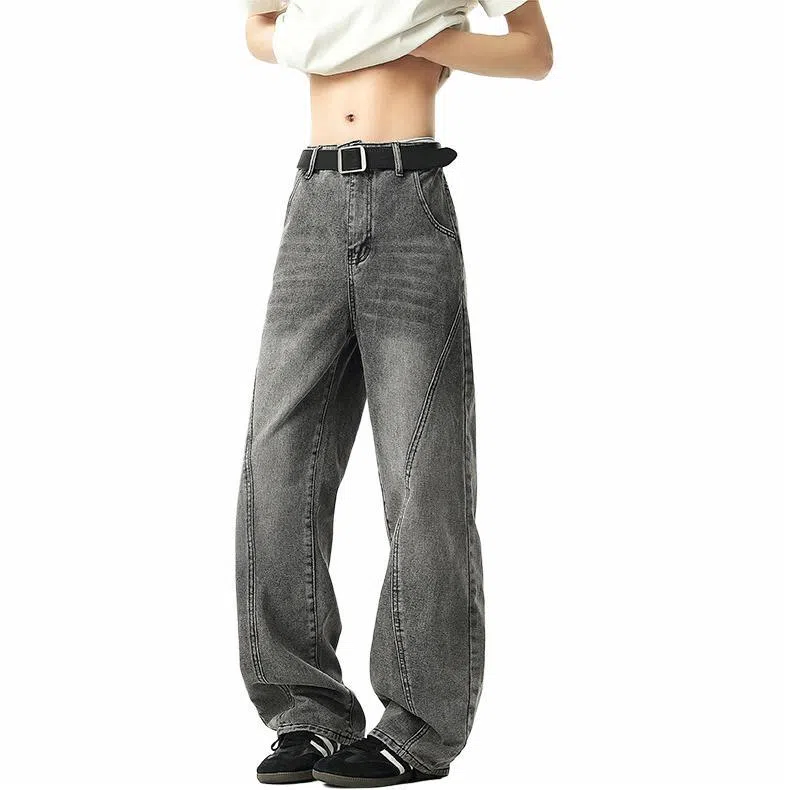 颂希尔 美式高街宽松休闲阔腿牛仔裤 男女同款