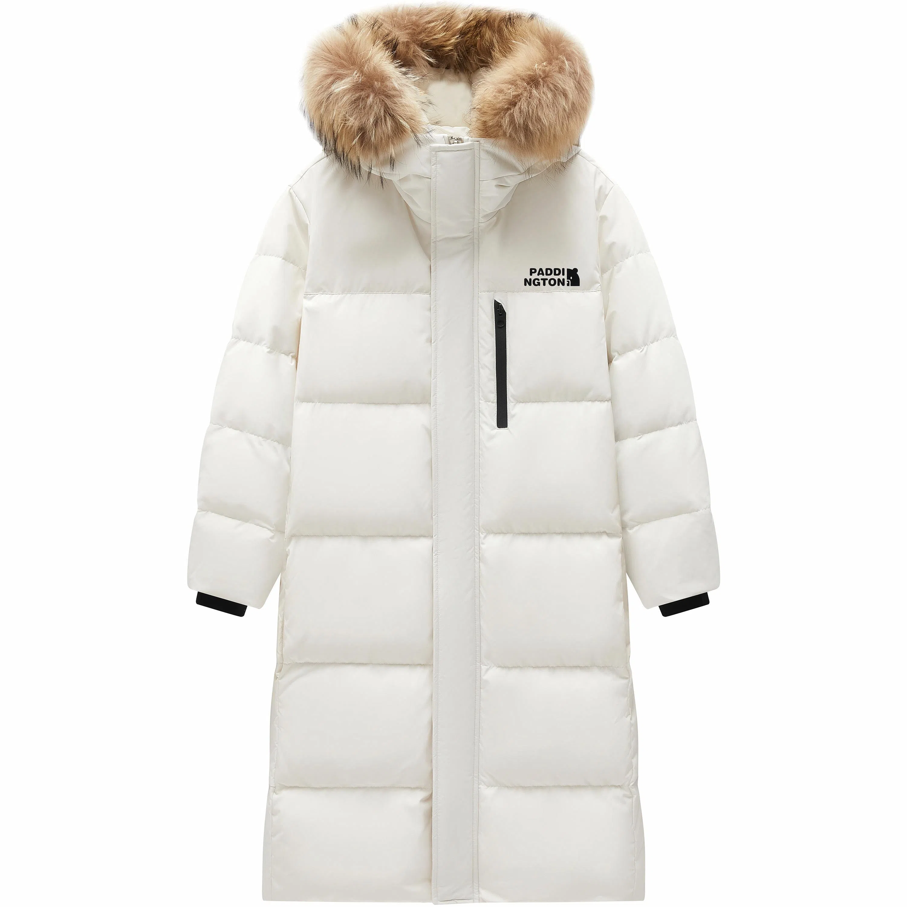 帕丁顿熊 纯色毛领派克连帽长款宽松休闲小熊贴标面包服外套防风防寒保暖加厚羽绒服 男女同款