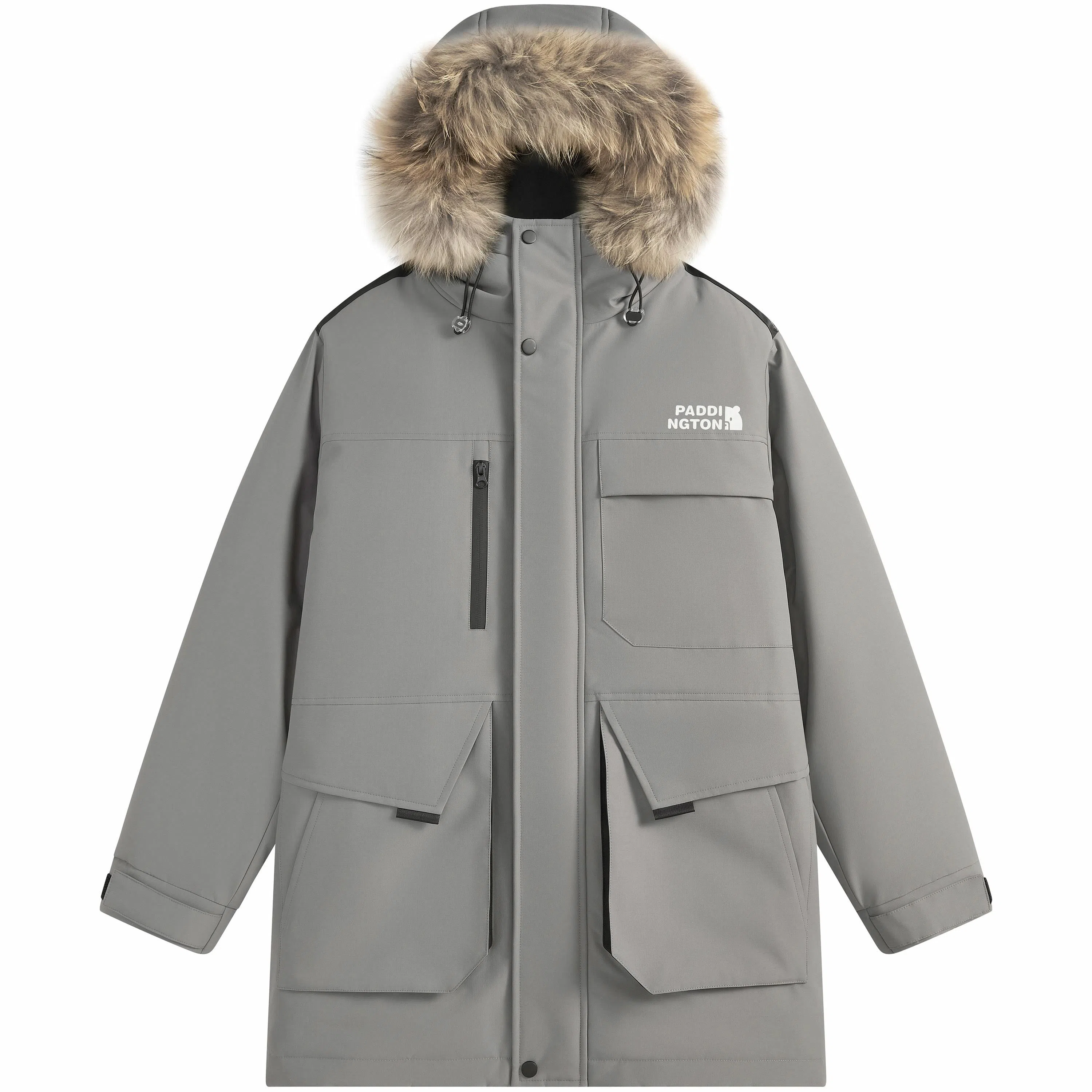 帕丁顿熊 纯色毛领派克中长款连帽宽松休闲外套防风防寒保暖加厚羽绒服 男女同款