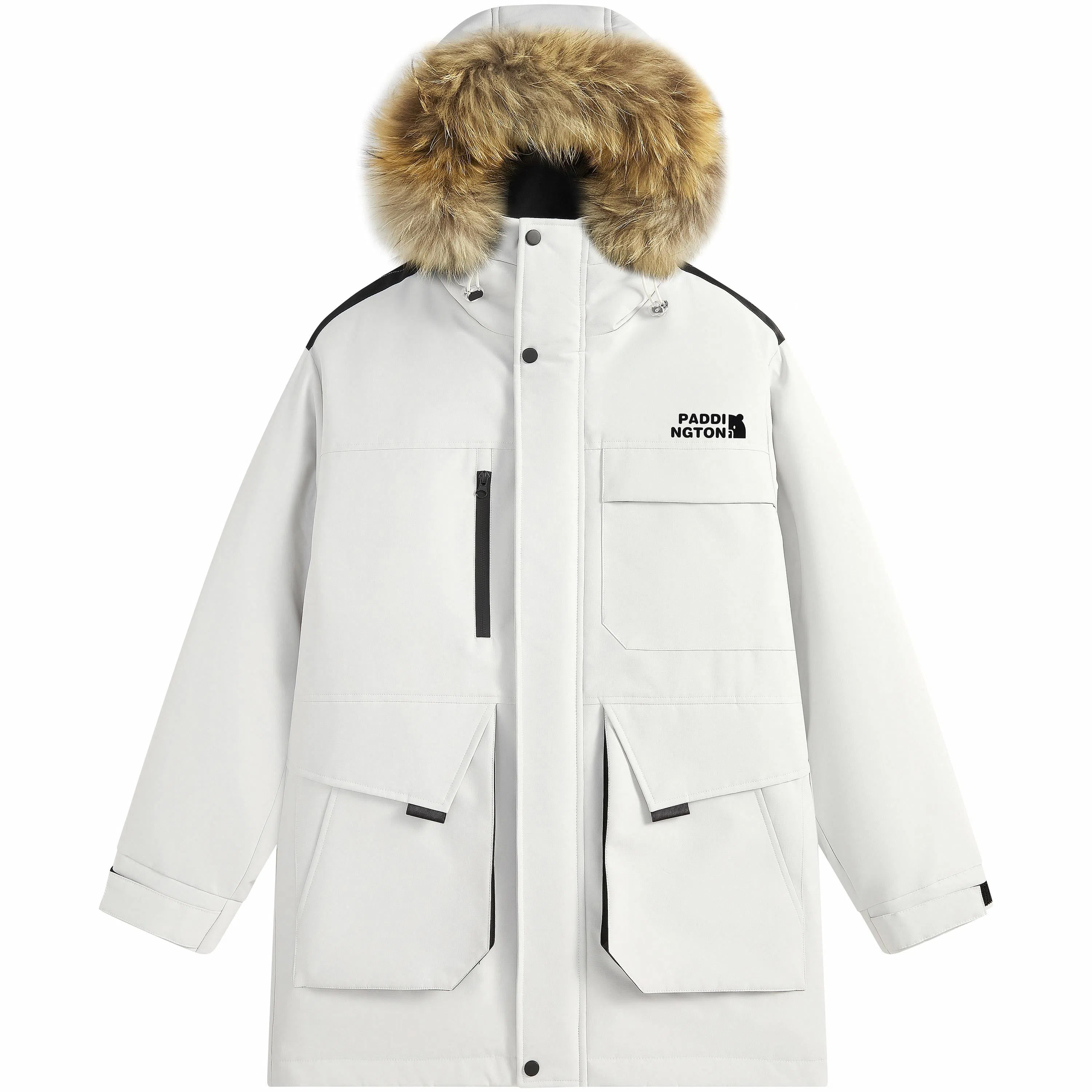 帕丁顿熊 纯色毛领派克中长款连帽宽松休闲外套防风防寒保暖加厚羽绒服 男女同款