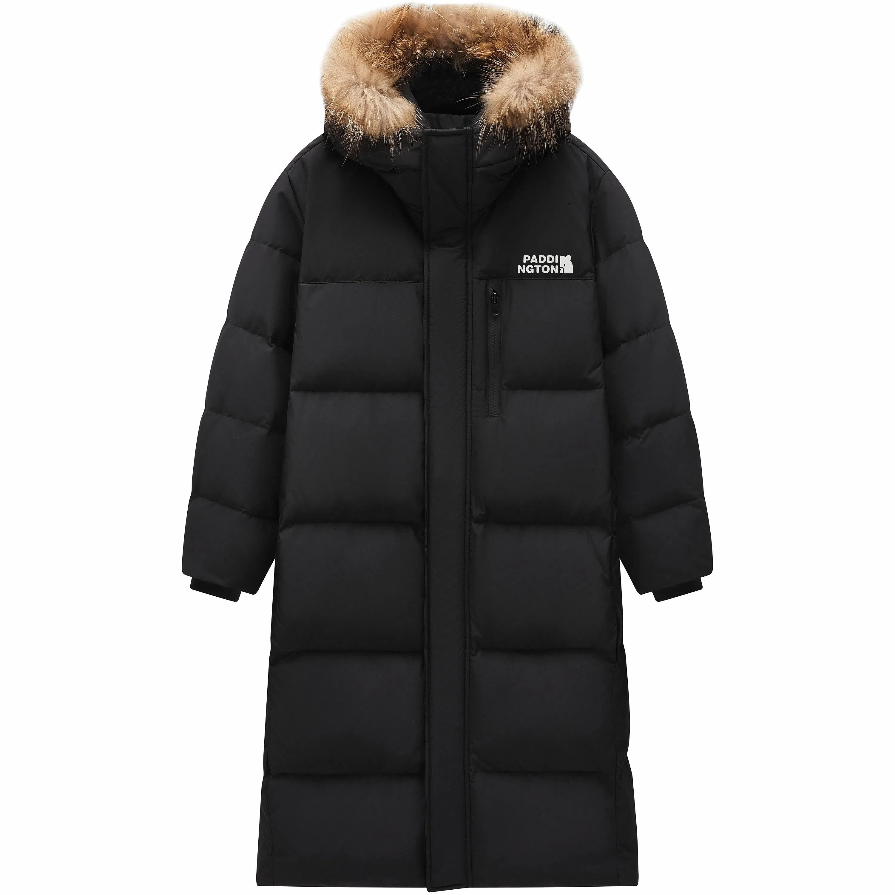 帕丁顿熊 纯色毛领派克连帽长款宽松休闲小熊贴标面包服外套防风防寒保暖加厚羽绒服 男女同款