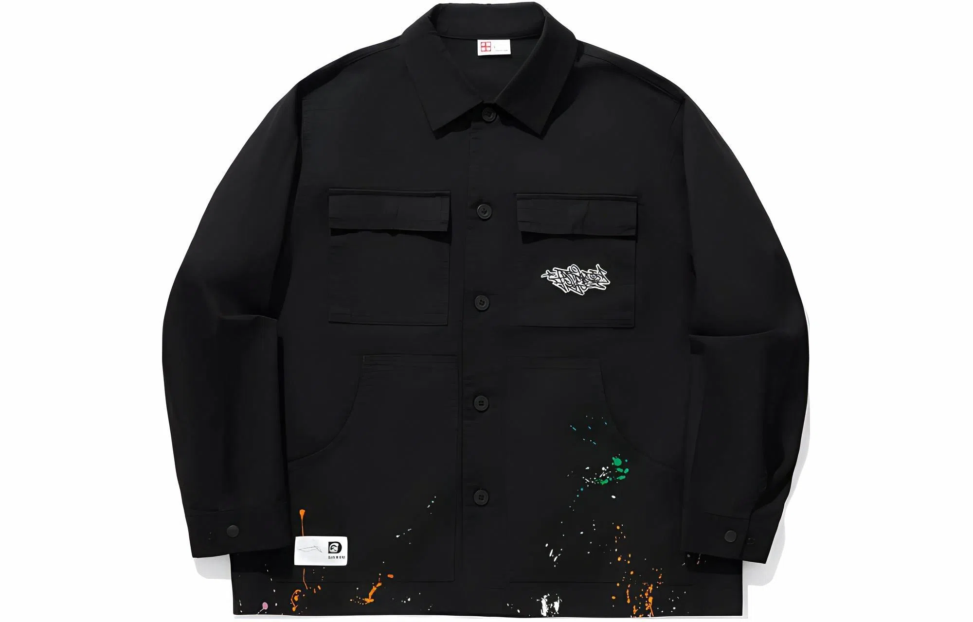 中国李宁 图案印花宽松休闲夹克外套 男款 黑色