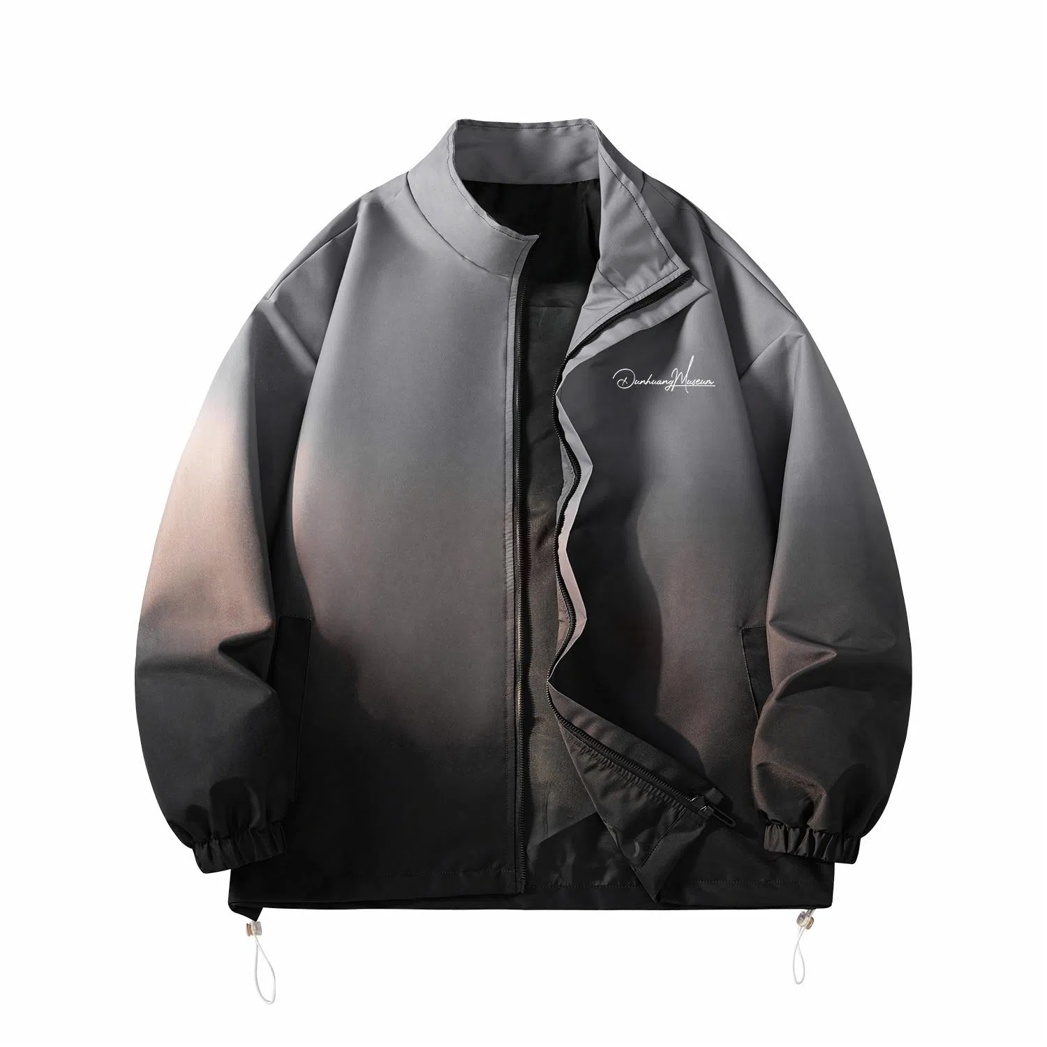 敦煌博物馆 复古学院风渐变拼色休闲宽松户外机能防风防水立领夹克外套 男女同款