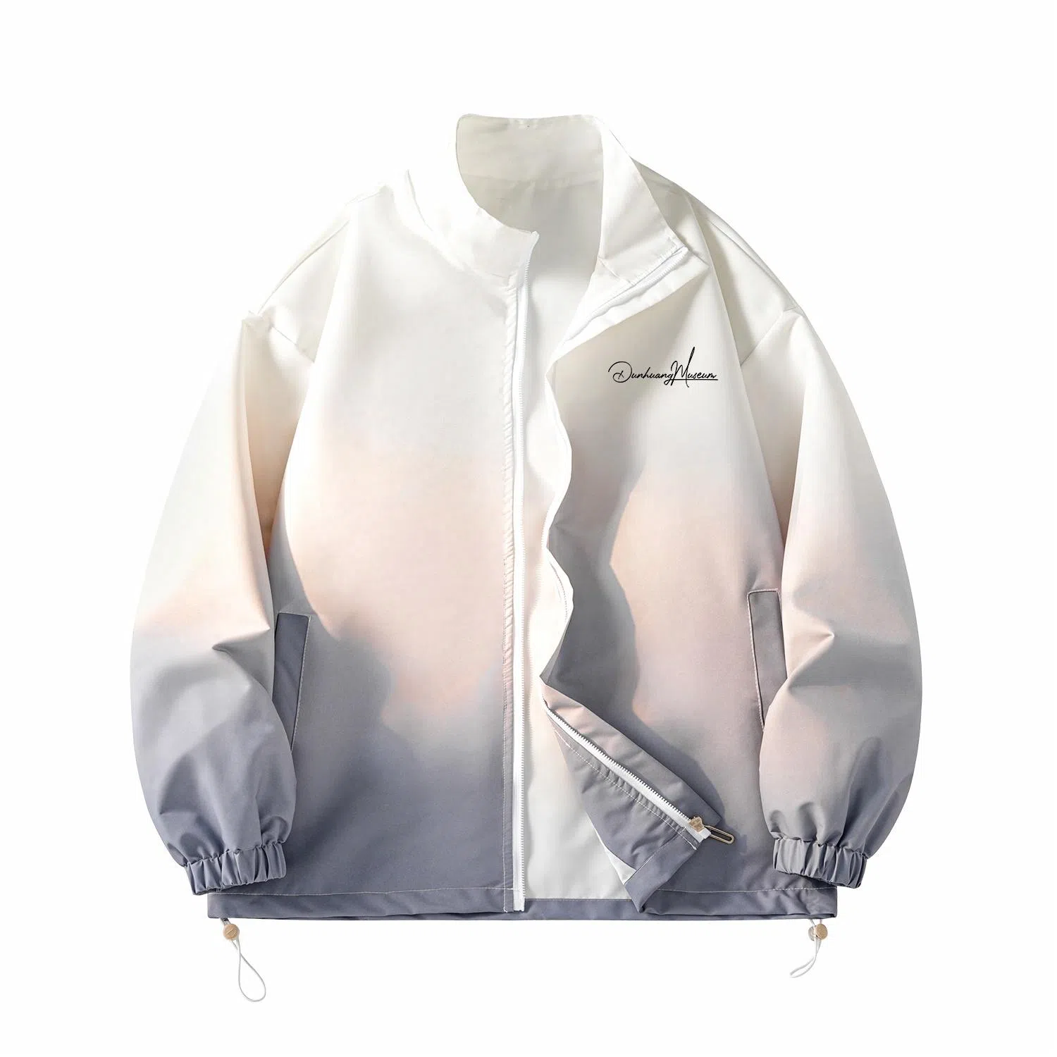 敦煌博物馆 复古学院风渐变拼色休闲宽松户外机能防风防水立领夹克外套 男女同款