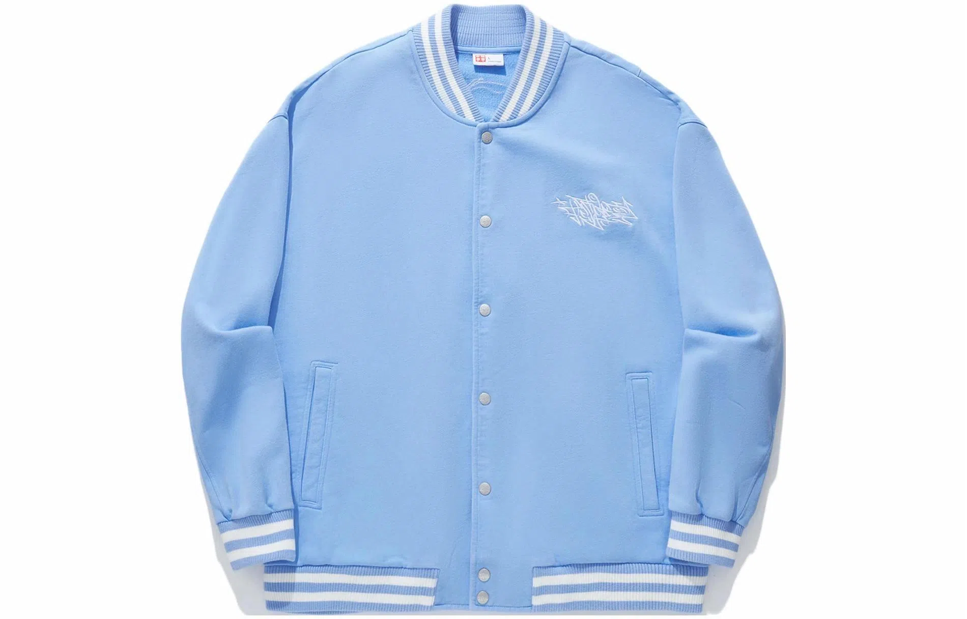 中国李宁 刺绣棒球领单排扣宽松针织夹克外套 男款 亮空蓝