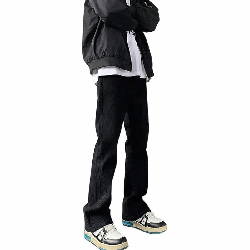 物质公式 复古高街水洗宽松做旧基础款百搭透气休闲高腰牛仔裤 男女同款