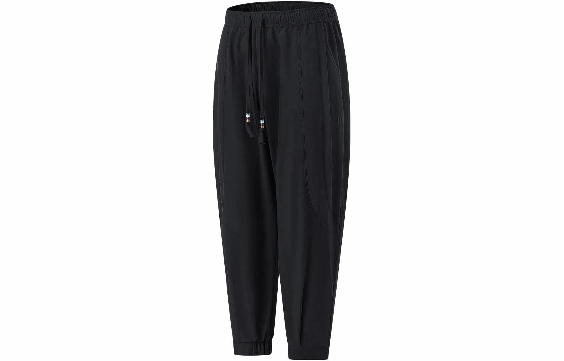 中国李宁 纯色中腰束脚运动裤 男款 黑色