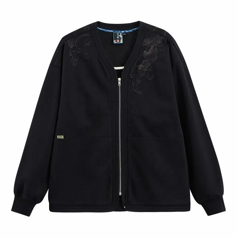 鬼洗 暗影金鱼绣花纯色夹克外套 男