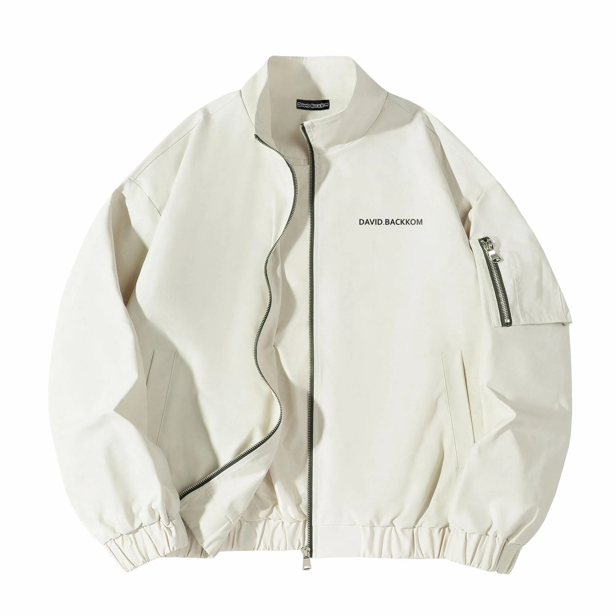 大卫贝肯 美式复古风简约基础款字母印花山系户外防风保暖潮流宽松飞行服纯色百搭工装夹克外套 男女同款 黑色