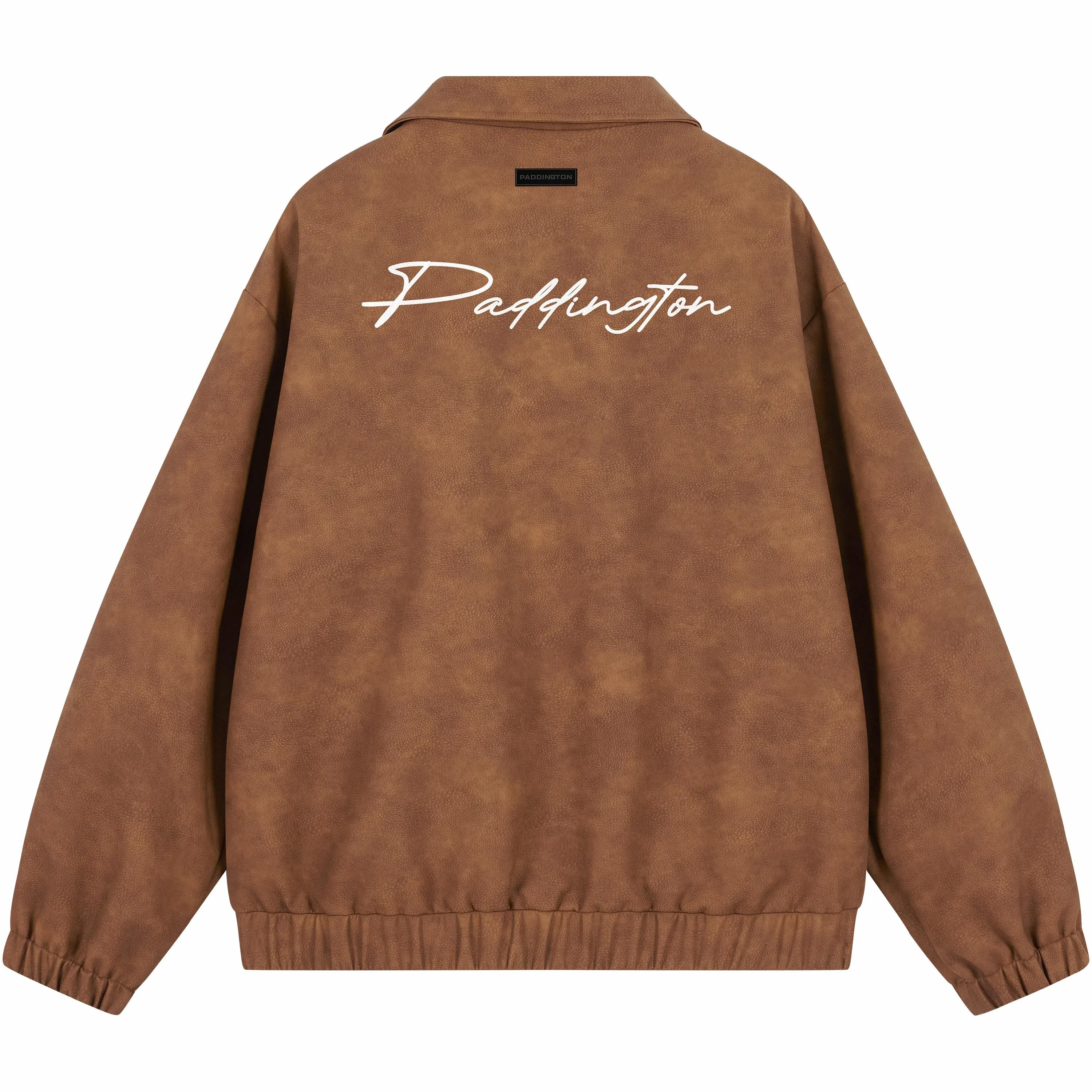 帕丁顿熊 花体字母印花美拉德复古做旧皮衣美式高街铆钉拼接休闲机车防风宽松夹克外套 男女同款