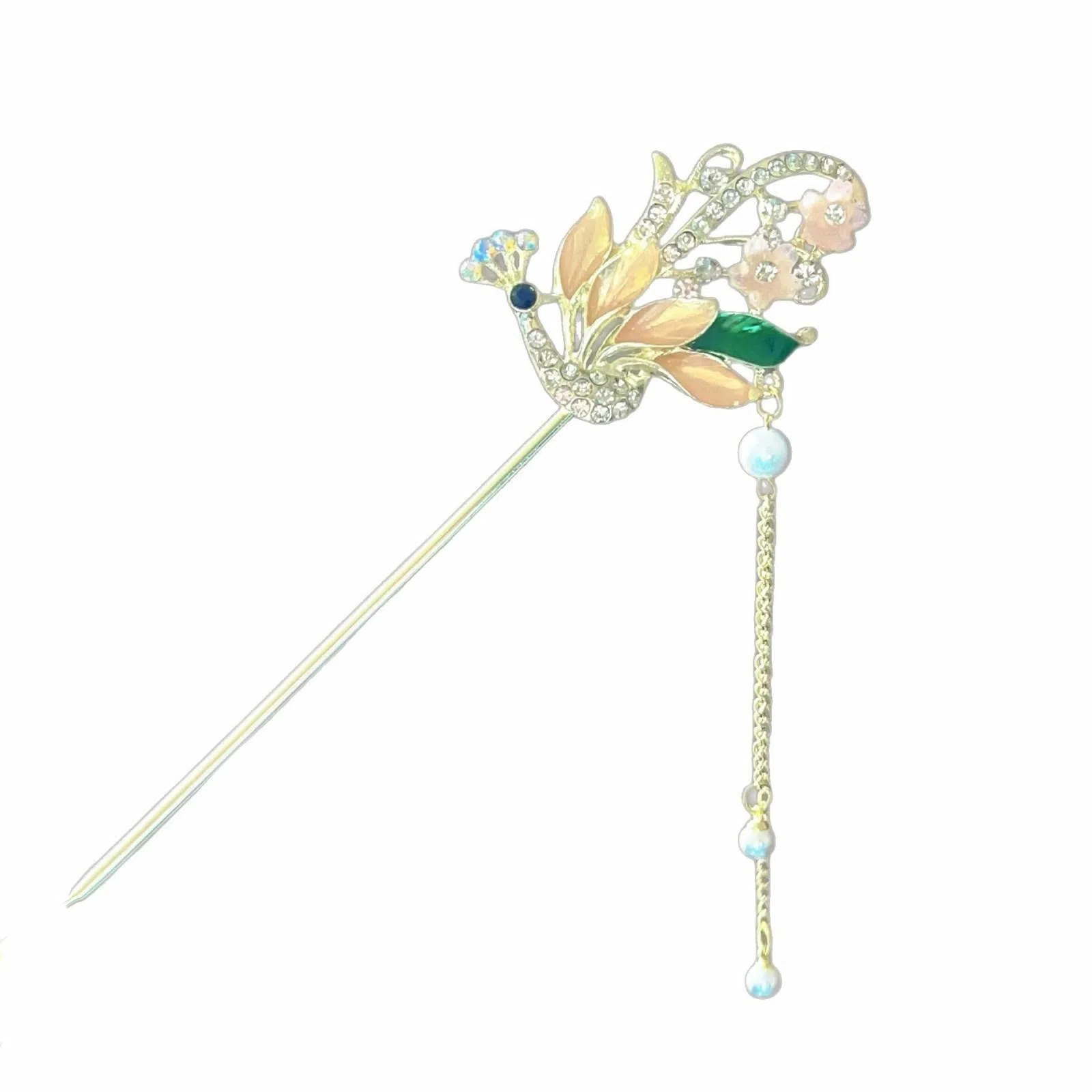 【凤凰于飞】 指尖瑰宝 新中式国潮复古孔雀花朵流苏发饰高级感优雅气质古风步摇汉服中式审美设计感 镀银 发簪 女款