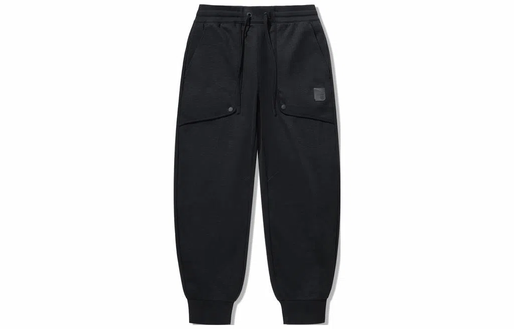 中国李宁 功夫系列 系带束脚宽松休闲针织运动裤 男款 黑色