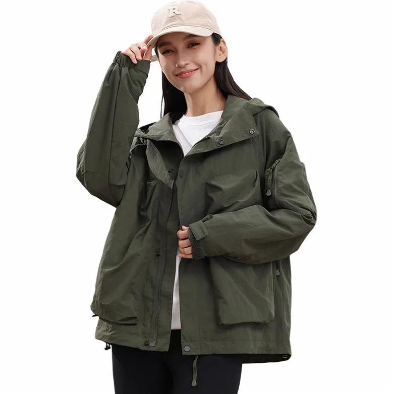 鸭鸭 山系户外工装大口袋宽松时尚百搭连帽夹克外套 男女同款