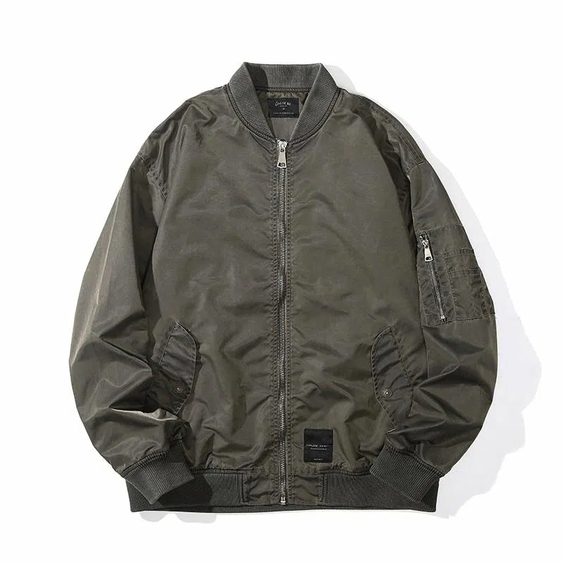 赞仕 美式街头脏脏复古纯色做旧棒球领拉链小众短款飞行夹克外套 男女同款 废土杏