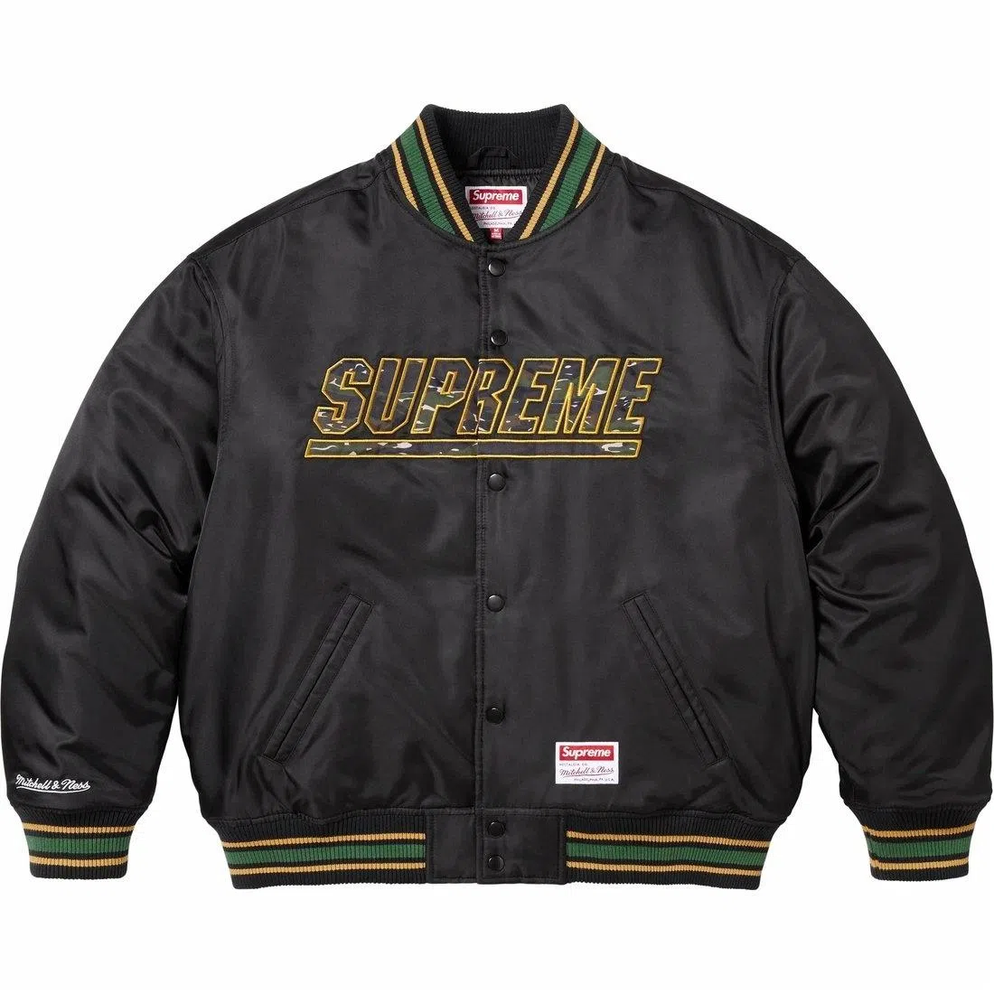 Supreme x Mitchell & Ness Camo Logo Varsity Jacket