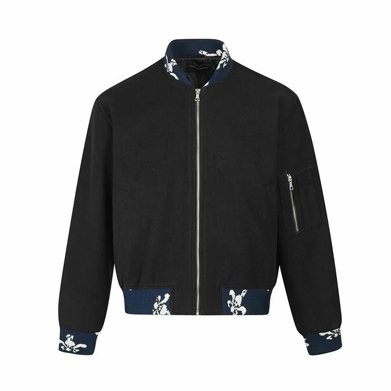 轻迎 提花毛呢肌理感复古拼接短款拉链飞行夹克外套 男款