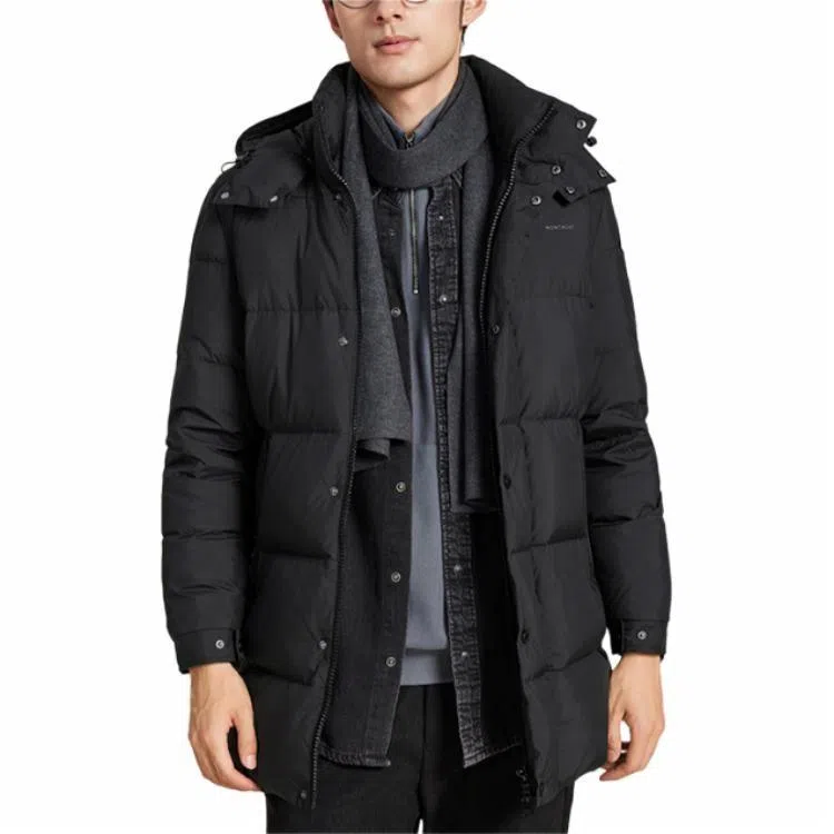 梦特娇 保暖中长时尚可脱卸帽纯色羽绒服 男款 黑色