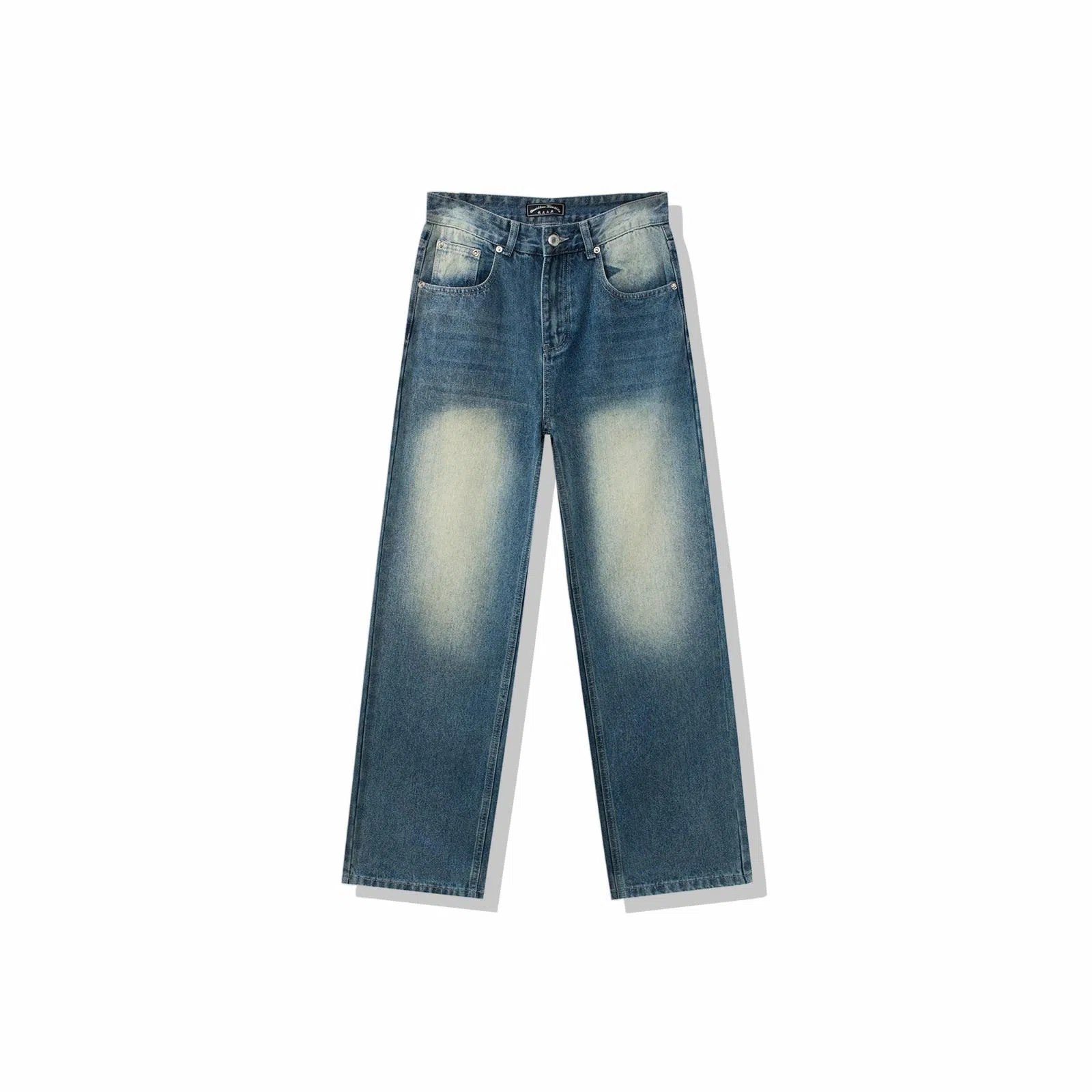 我是大卫 美式复古水洗做旧直筒高街百搭潮牌宽松阔腿牛仔裤 男女同款 深蓝色