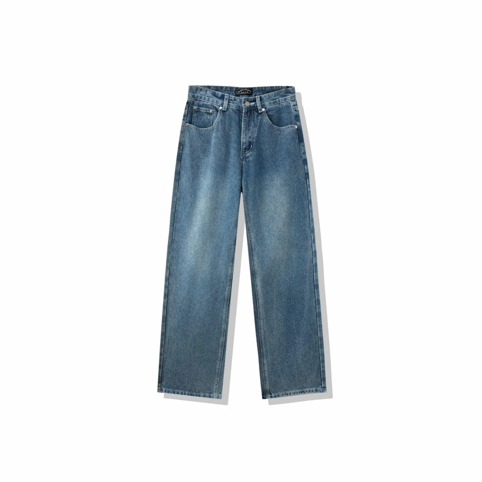 我是大卫 港风复古水洗做旧直筒阔腿裤韩系高级感牛仔裤 男女同款 浅蓝色