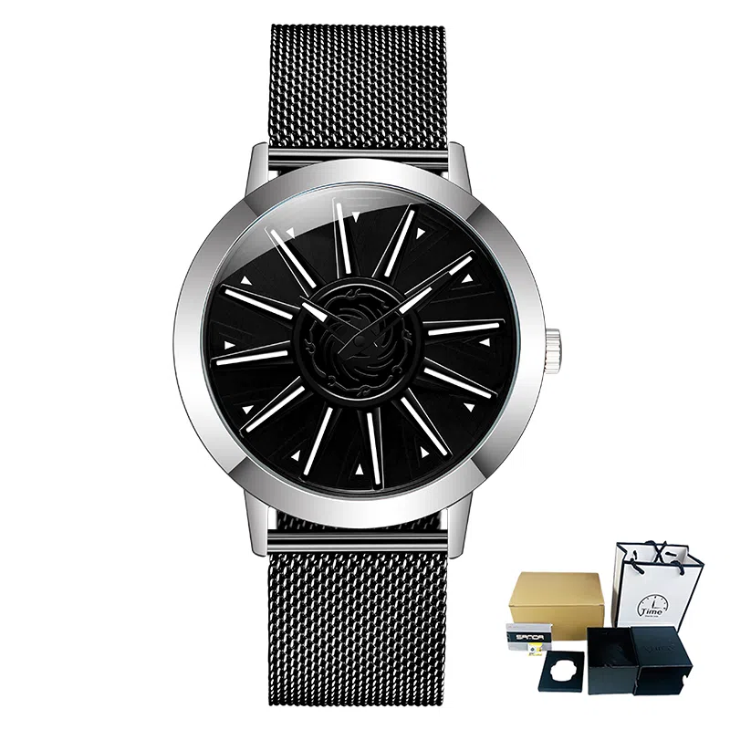 三达石英机芯 合金表带 国表 男表 蓝色表盘 潮流腕表