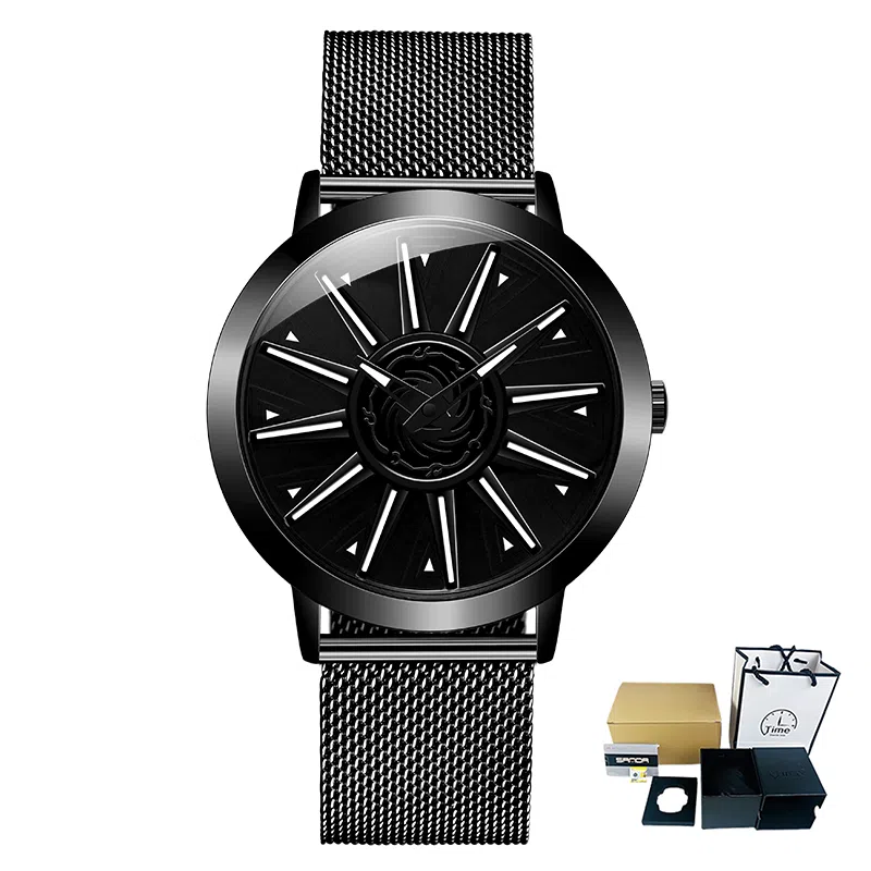 三达石英机芯 合金表带 国表 男表 蓝色表盘 潮流腕表