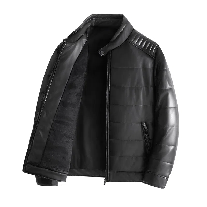 厚款加绒防风保暖纯色割圈绒长袖休闲基础皮棉衣皮衣 男女同款