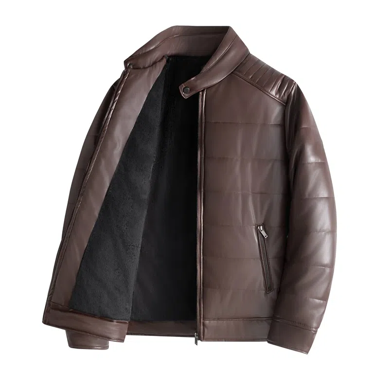 厚款加绒防风保暖纯色割圈绒长袖休闲基础皮棉衣皮衣 男女同款