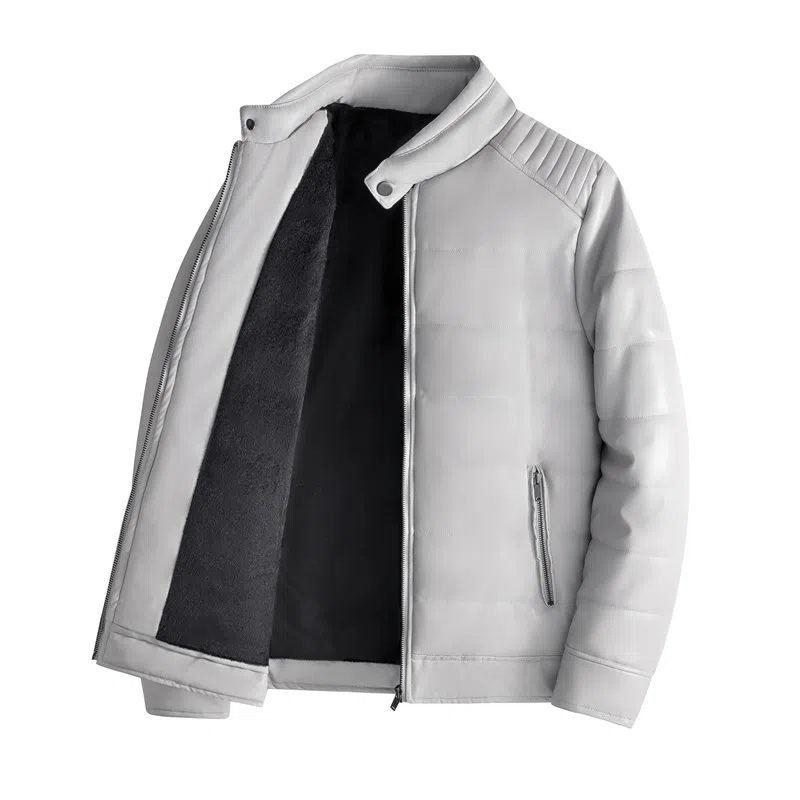 厚款加绒防风保暖纯色割圈绒长袖休闲基础皮棉衣皮衣 男女同款