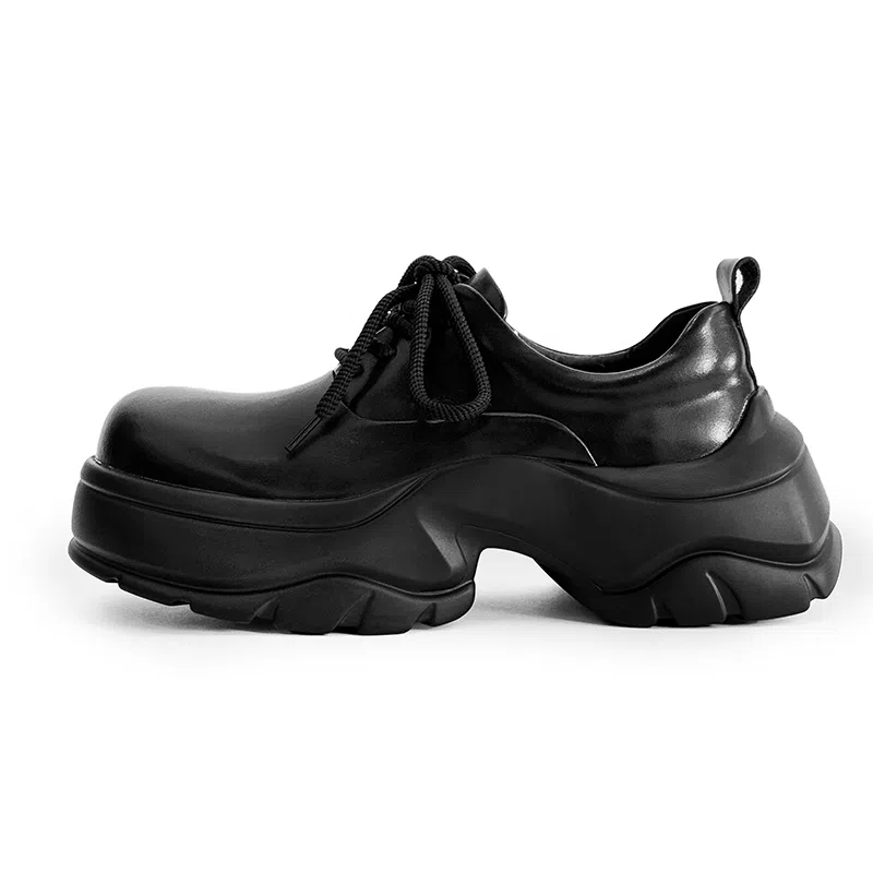 吉蔻 二层牛皮 时尚 轻奢商务英伦风 个性潮流 休闲鞋 男款 亮黑