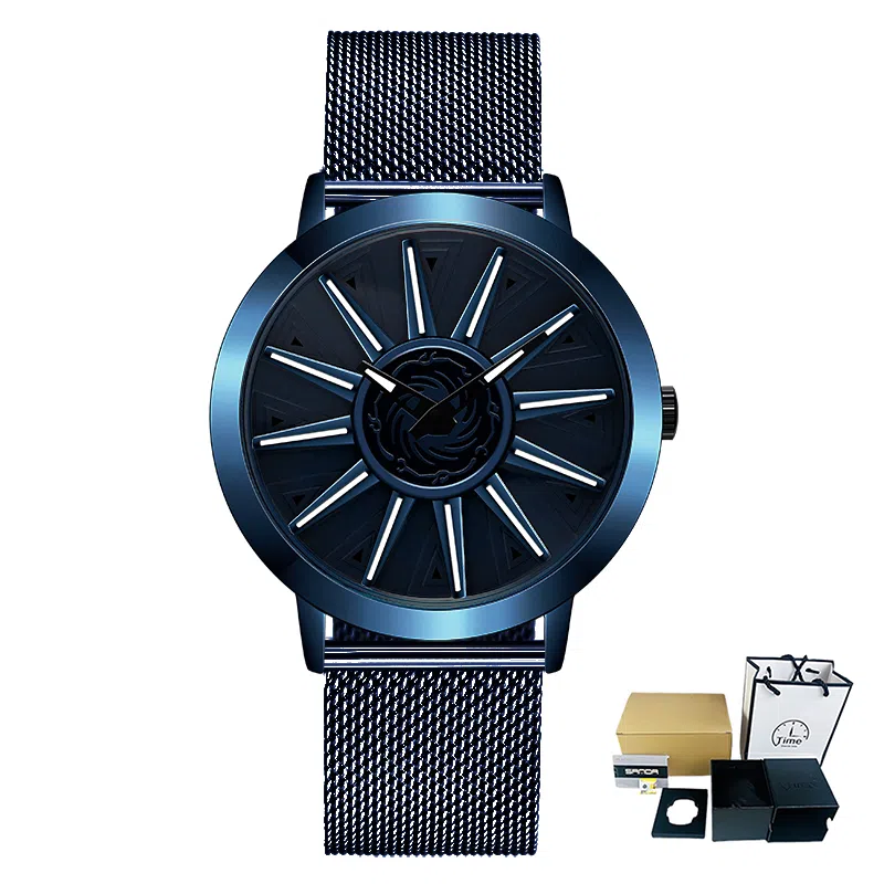 三达石英机芯 合金表带 国表 男表 蓝色表盘 潮流腕表