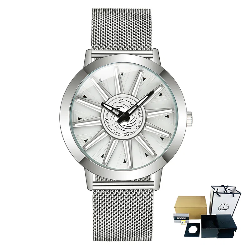 三达石英机芯 合金表带 国表 男表 蓝色表盘 潮流腕表