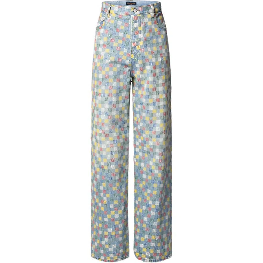 Louis Vuitton SS25 Printed Check Wide Leg Jeans