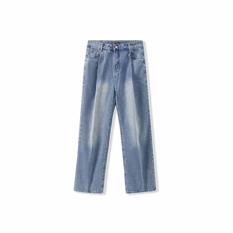 我是大卫 复古水洗做旧宽松休闲牛仔裤 男女同款