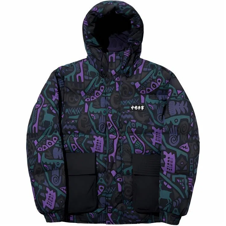 中国李宁 运动休闲保暖羽绒服 男女同款 黑色满印