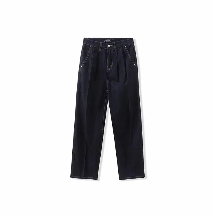 我是大卫 美式复古纯色直筒宽松休闲牛仔裤 男女同款 黑色