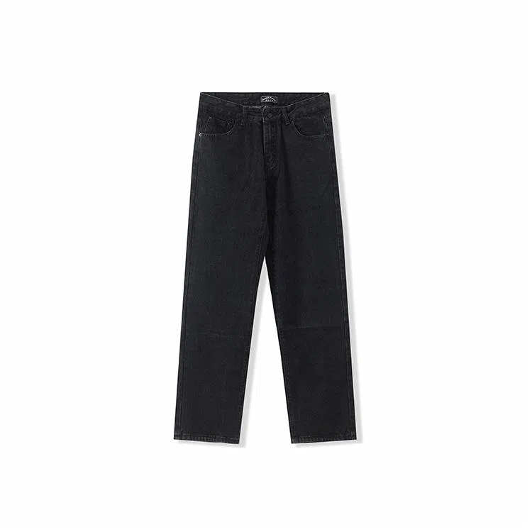 我是大卫 日系洗水直筒宽松休闲牛仔裤 男女同款 黑色