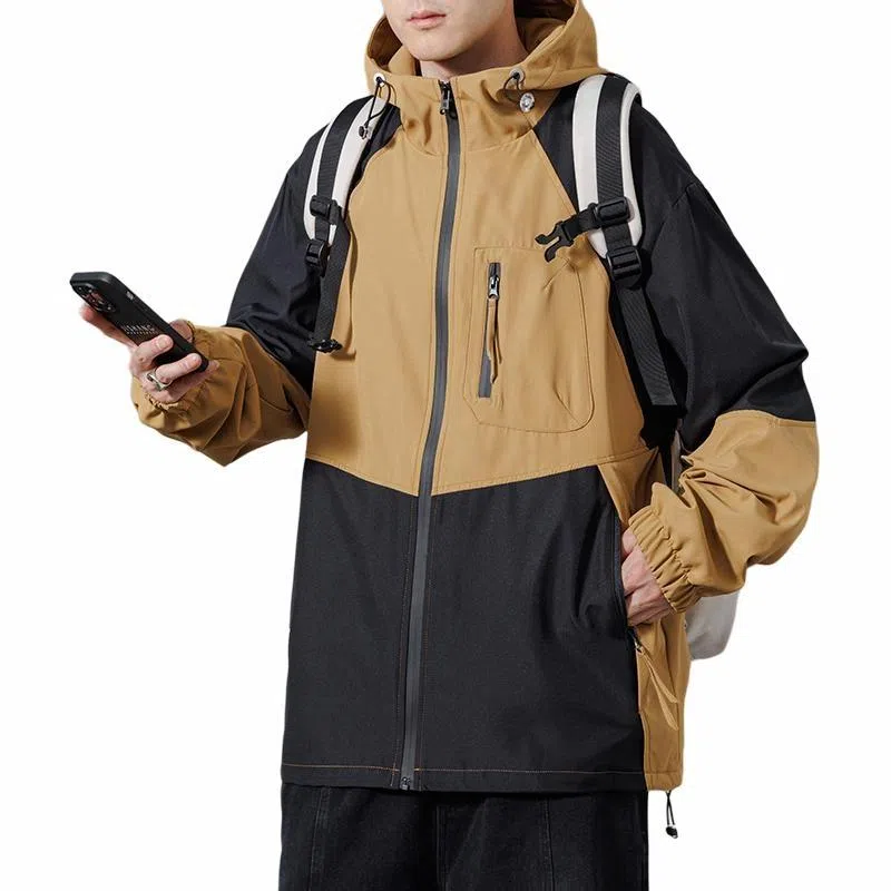 雅鹿优选 休闲连帽宽松工装潮牌山系户外防水拼色夹克外套 男款