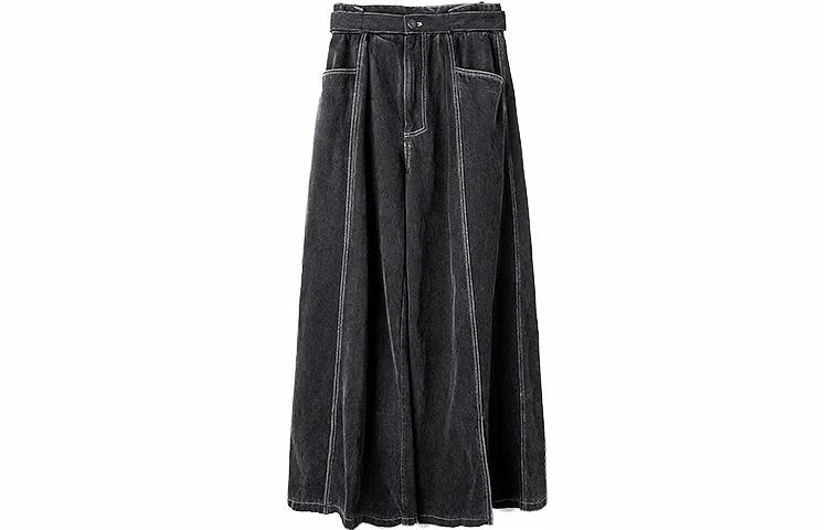 幻象者 原创纯色拖地复古阔腿厚款休闲裤 男女同款 黑色