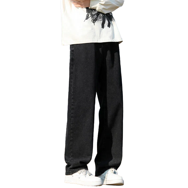 人本 中腰直筒宽松阔腿裤子松紧腰舒适休闲长裤牛仔裤夏季 男女同款