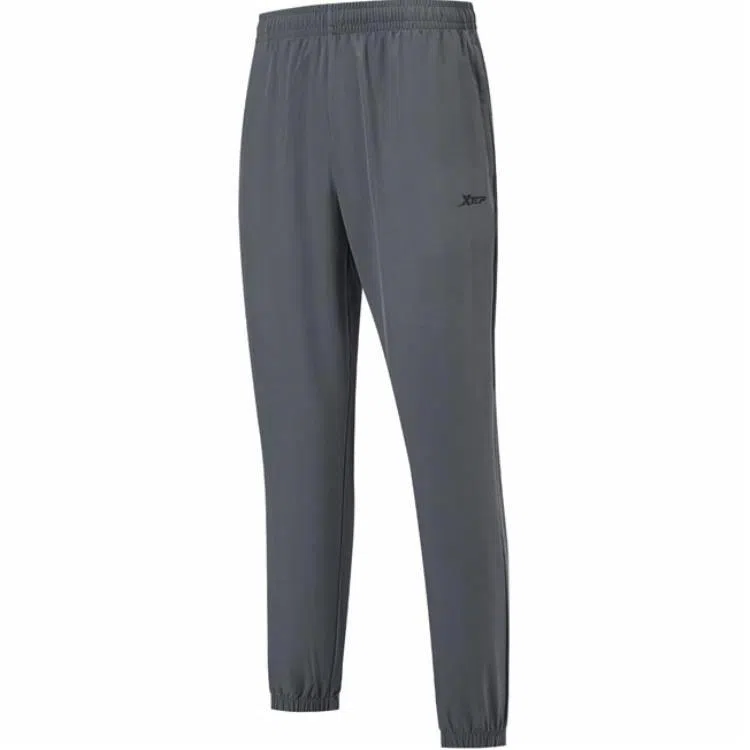 特步 综训系列 纯色中腰舒适百搭透气束脚针织运动裤 男款 珍珠灰