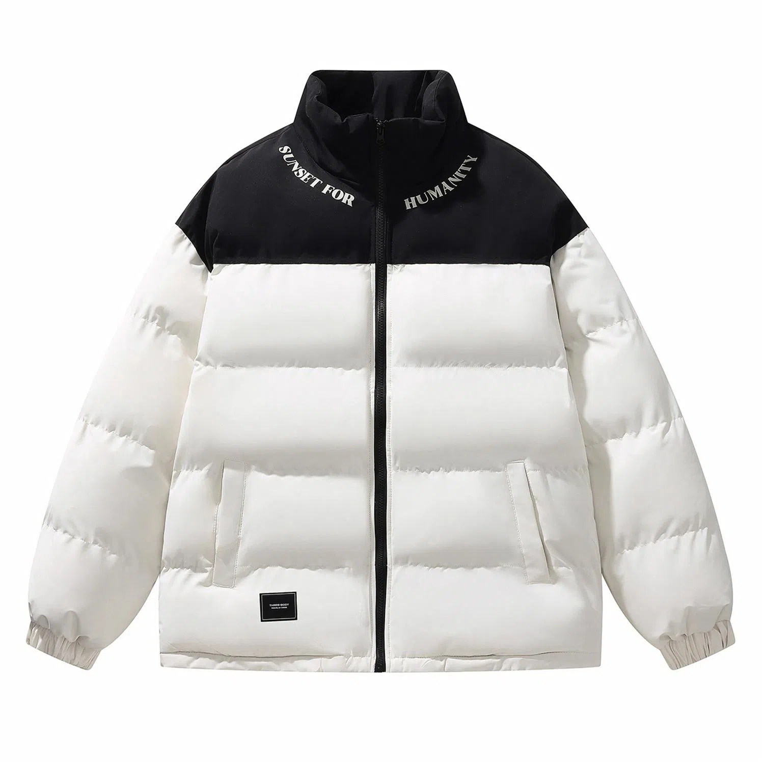 三体 人类的落日系列 简约基础款字母印花美式复古撞色拼接立领开衫百搭潮流加厚保暖舒适极寒户外长袖面包服棉服 男女同款