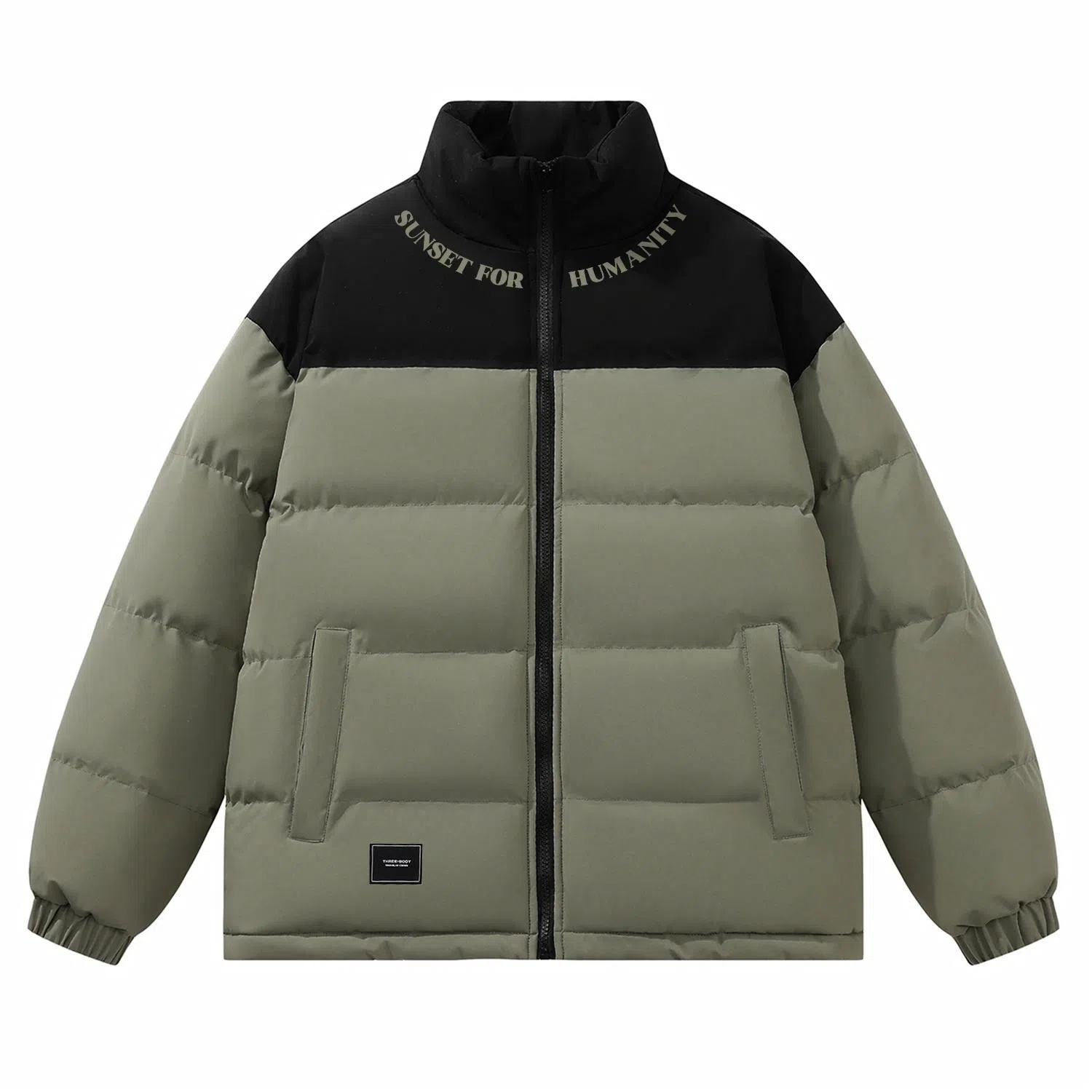 三体 人类的落日系列 简约基础款字母印花美式复古撞色拼接立领开衫百搭潮流加厚保暖舒适极寒户外长袖面包服棉服 男女同款