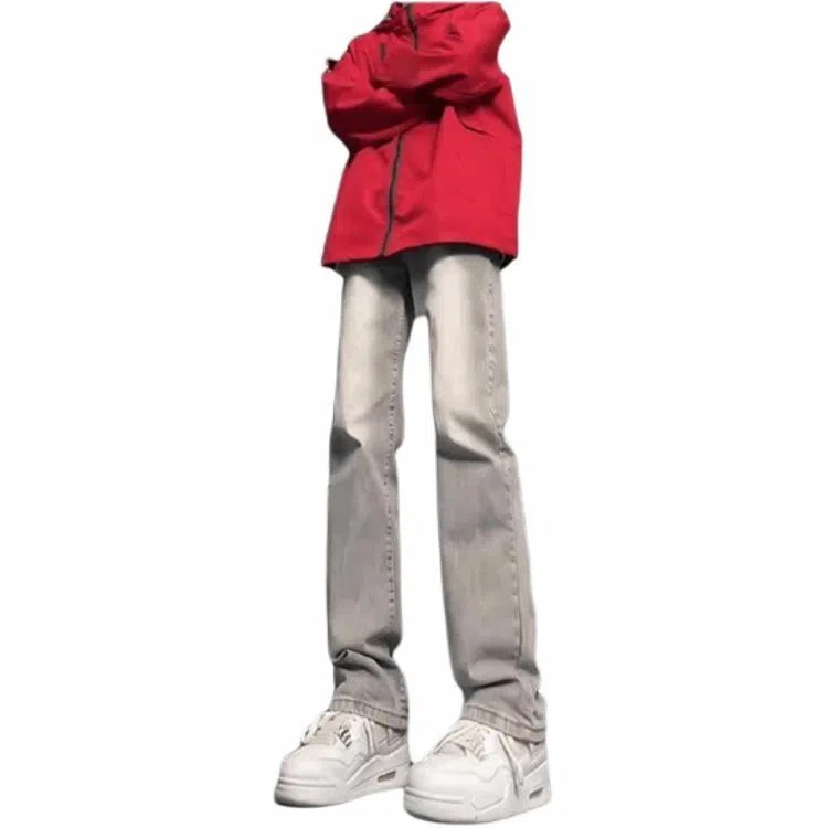 物质公式 美式高街复古做旧水洗基础款百搭透气宽松休闲高腰牛仔裤 男女同款 浅蓝色