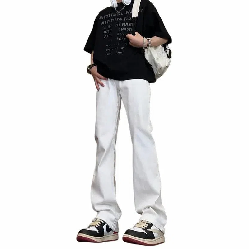 物质公式 美式高街复古做旧水洗基础款百搭透气宽松休闲高腰牛仔裤 男女同款 浅蓝色