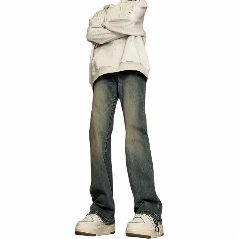 物质公式 美式高街复古做旧水洗基础款百搭透气宽松休闲高腰牛仔裤 男女同款 浅蓝色