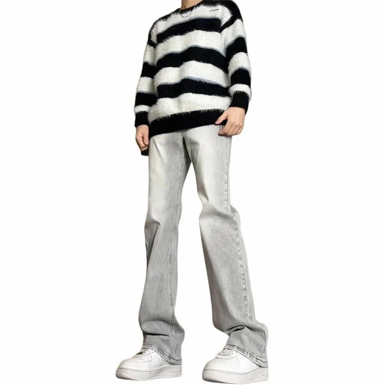 物质公式 美式潮牌高街风纯色基础款复古百搭做旧水洗弹力舒适亲肤透气显高长裤直筒废土风休闲宽松微喇垂坠感阔腿牛仔裤 男女同款