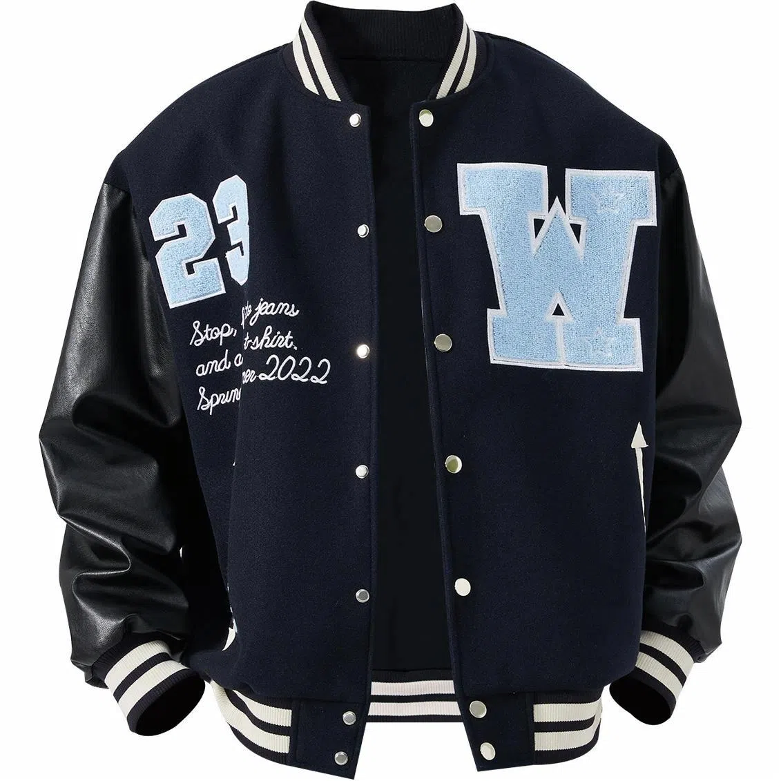 RAP PANDA Embroidered Baseball Jacket Navy