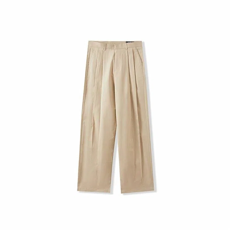 我是大卫 双褶皱阔腿宽松休闲裤 男女同款 卡其色